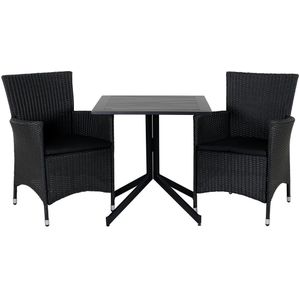 Way tuinmeubelset tafel 70x70cm en 2 stoel Knick zwart.