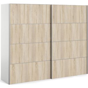 Veto Schuifdeurkast 2 deuren breed 243 cm wit, eiken decor.
