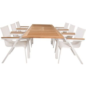 Panama tuinmeubelset tafel 90x160/240cm en 6 stoel Mexico wit, naturel.