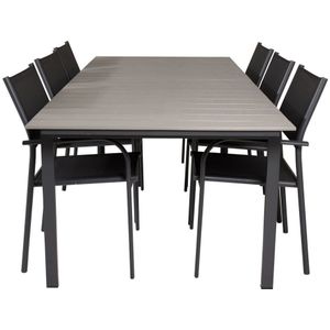 Levels tuinmeubelset tafel 100x229/310cm en 6 stoel Santorini zwart, grijs.