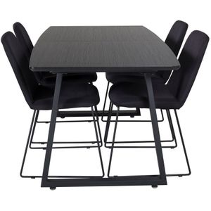 IncaBLBL eethoek eetkamertafel uitschuifbare tafel lengte cm 160 / 200 zwart en 4 Muce eetkamerstal zwart.