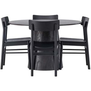 Lanzo eethoek tafel mokka en 4 Montros stoelen zwart.