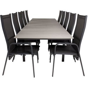 Levels tuinmeubelset tafel 100x229/310cm en 10 stoel Copacabana zwart, grijs.