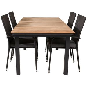 Mexico tuinmeubelset tafel 90x160/240cm en 4 stoel Anna zwart, naturel.