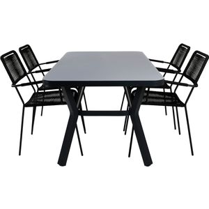 Virya tuinmeubelset tafel 90x160cm en 4 stoel armleuningS Lindos zwart, grijs.