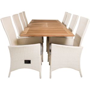Panama tuinmeubelset tafel 90x160/240cm en 8 stoel Padova wit, naturel.