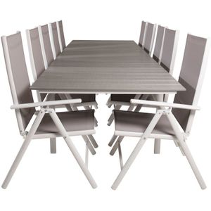 Levels tuinmeubelset tafel 100x229/310cm en 10 stoel Break wit, grijs.