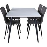 Jimmy150 eethoek eetkamertafel uitschuifbare tafel lengte cm 150 / 240 wit en 4 Windu Lyx eetkamerstal grijs.