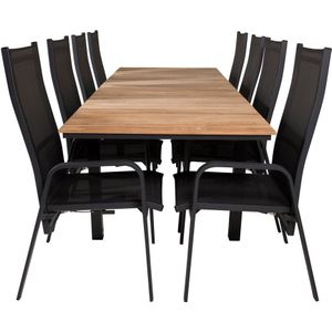 Mexico tuinmeubelset tafel 90x160/240cm en 8 stoel Copacabana zwart, naturel.