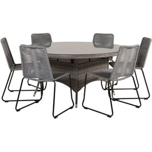 Volta tuinmeubelset tafel Ø150cm en 6 stoel Lindos zwart, grijs.