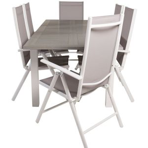 Albany tuinmeubelset tafel 90x152/210cm en 6 stoel Break wit, grijs, crèmekleur.