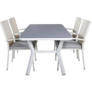 Virya tuinmeubelset tafel 90x160cm en 4 stoel Anna wit, grijs.