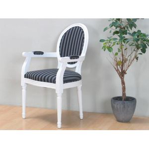 Witte stoel met armleuning Rococo met zwart gestreepte bekleding