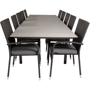 Levels tuinmeubelset tafel 100x229/310cm en 10 stoel Anna zwart, grijs.