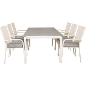 Levels tuinmeubelset tafel 100x160/240cm en 6 stoel Anna wit, grijs.