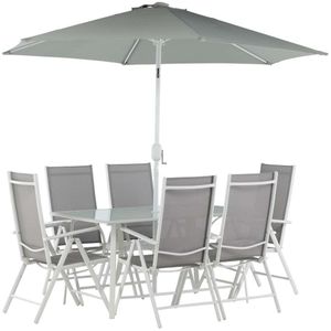 Brekki tuinmeubelset tafel 90x150cm wit, 6 stoelen wit.