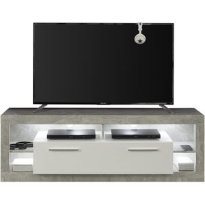 Rock TV-meubel 150 cm 1 vouwbaar, 4 open vakken beton decor, wit, wit hoogglans.