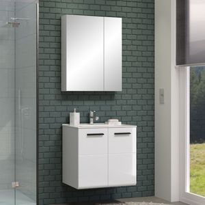 Riva badkamer C met spiegelkast wit, wit hoogglans.