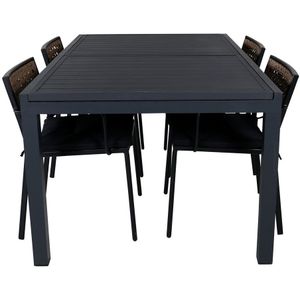 Marbella tuinmeubelset tafel 100x160/240cm en 4 stoel Paola zwart.