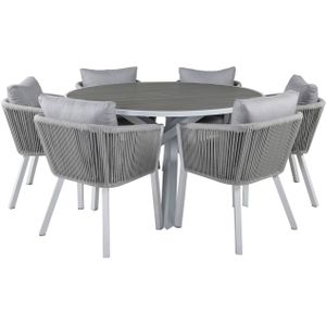 Parma tuinmeubelset tafel Ø140cm en 6 stoel Virya wit, grijs.