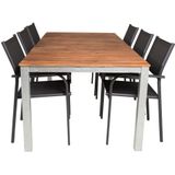 Zenia tuinmeubelset tafel 100x200cm en 6 stoel Santorini zwart, naturel, zilver.