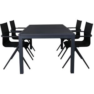 Marbella tuinmeubelset tafel 100x160/240cm en 4 stoel Alina zwart.