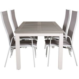 Albany tuinmeubelset tafel 90x152/210cm en 4 stoel Copacabana wit, grijs, crèmekleur.
