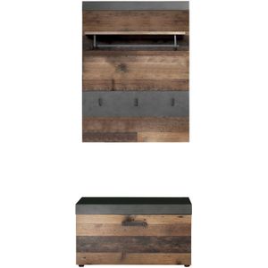 Irwin  garderobe opstelling E, grijs Matera decor, Old Wood decor.