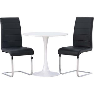 Hamden eethoek tafel wit en 2 Tempo stoelen zwart.
