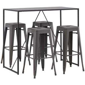 Brea barmeubelset bartafel zwart en 4 Tempe barstoelen dunkergrijs.