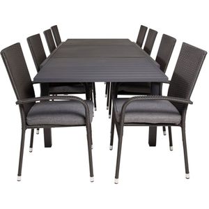 Marbella tuinmeubelset tafel 100x160/240cm en 8 stoel Anna zwart.