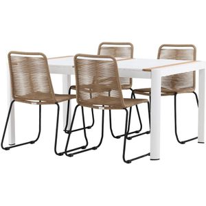 Togo tuinmeubelset tafel 150x100cm, 4 stoelen Lindos, wit,bruin.