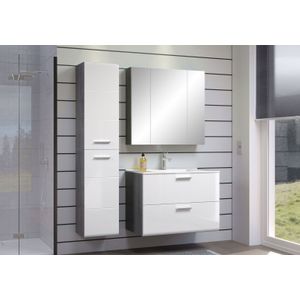 Riva badkamer E met spiegelkast decor rookzilver, wit hoogglans.