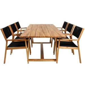 Plankton tuinmeubelset tafel 100x220cm en 6 stoel Little John naturel.