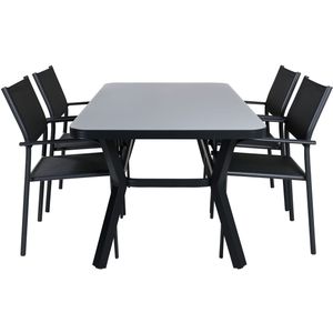 Virya tuinmeubelset tafel 90x160cm en 4 stoel Santorini zwart, grijs.