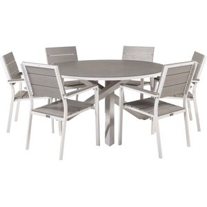 Copacabana tuinmeubelset tafel Ø140cm en 6 stoel Levels wit, grijs, crèmekleur.