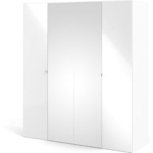 Saskia kledingkast 2 deuren, 2 spiegeldeuren wit, wit hoogglans.