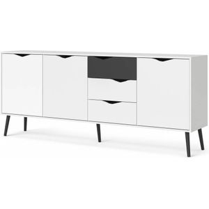 Napoli dressoir 195 cm met 3 deuren en 3 lades zwart/wit