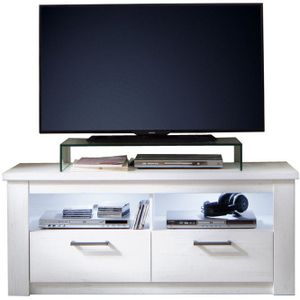 Gelito TV-meubel 2 lades en 2 planken, wit structuur.
