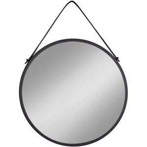 Trapani spiegel met leren band zwart.