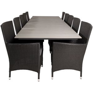 Levels tuinmeubelset tafel 100x229/310cm en 10 stoel Malin zwart, grijs.
