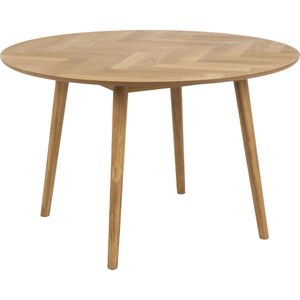 Nagie eetkamertafel Ø120cm, visgraat eiken decor.