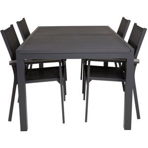 Marbella tuinmeubelset tafel 100x160/240cm en 4 stoel Parma zwart.