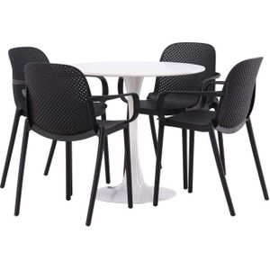 Hamden eethoek tafel wit en 4 baltimore stoelen zwart.