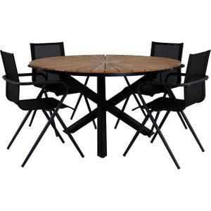 Mexico tuinmeubelset tafel Ø140cm en 4 stoel Alina zwart, naturel.