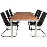 Zenia tuinmeubelset tafel 100x200cm en 6 stoel Bois zwart, naturel, zilver.