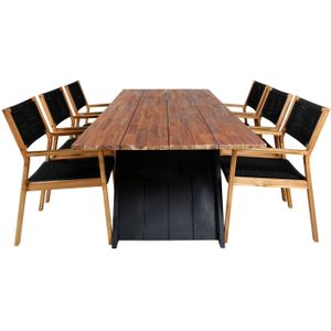 Doory tuinmeubelset tafel 100x250cm en 6 stoel Little John naturel, zwart.