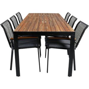 Bois tuinmeubelset tafel 90x205cm en 6 stoel Dallas zwart, naturel.