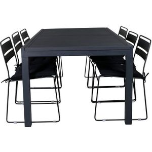 Marbella tuinmeubelset tafel 100x160/240cm en 6 stoel Lina zwart.