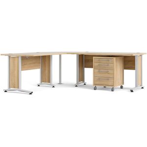 Prisme Hoekbureau met verrijdbaar onderstel, eiken decor wit